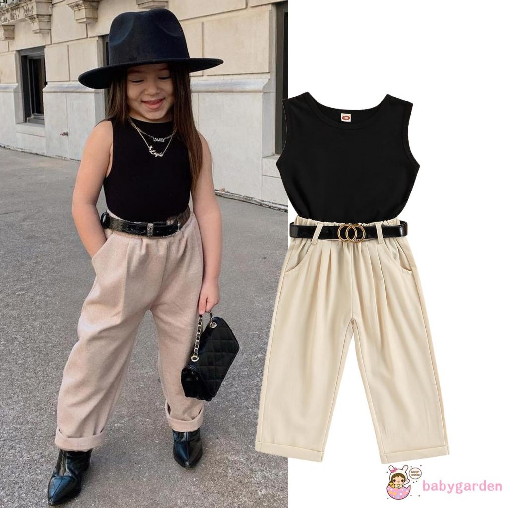 Set Đồ Mùa Hè 3 Món Gồm Áo Ba Lỗ Cổ Tròn + Quần Có Túi Cho Bé Gái 1-9 Tuổi