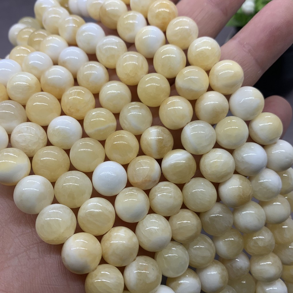 Chuỗi Hạt Đá Ngọc Bích Tròn Màu Trắng / Vàng Tự Nhiên Dùng Làm Đồ Trang Sức DIY