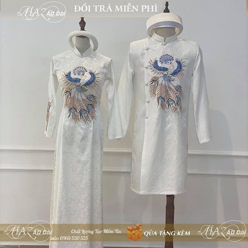 Áo Dài Cưới Cô Dâu Trắng Chú Rể Cặp Nam Nữ Cưới Hỏi AZ004