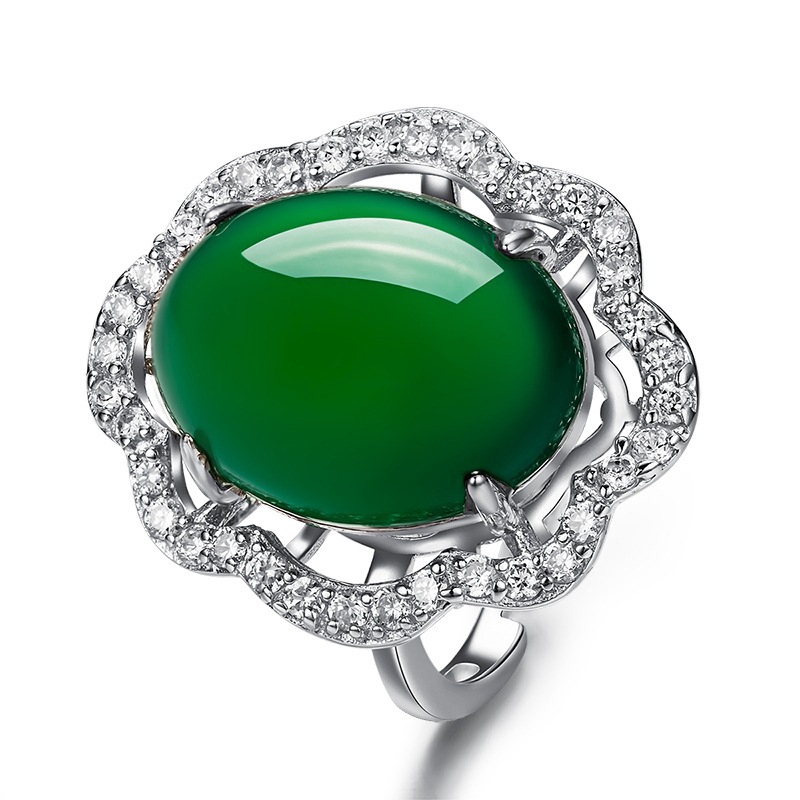 Nhẫn đeo ngón tay mạ bạc 925 đính đá canxedon phong cách vintage thời trang dành cho nữ