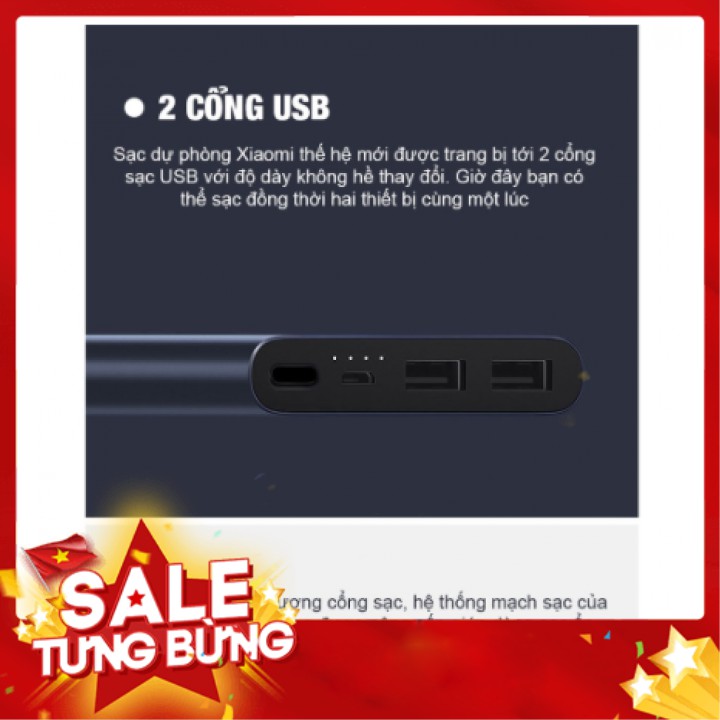 [chính hãng] Xiaomi Sạc dự phòng Xiaomi Gen 3 10.000 mAh (2 cổng usb) BH 1 đổi 1 poogroup