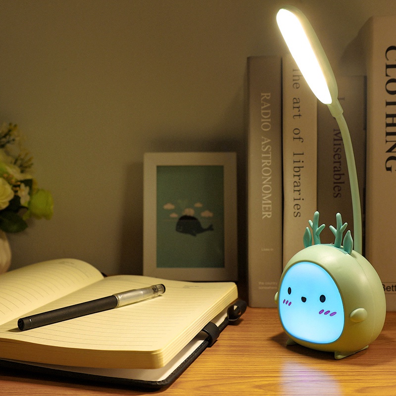 Đèn LED Đọc Sách Để Bàn Dạng Gập Hình Hươu Hoạt Hình Sáng Tạo Dễ Thương Có Cổng Sạc USB