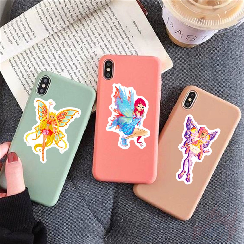 Set 50 miếng dán chống thấm nước hình nhân vật nàng tiên Winx Club xinh xắn dùng để trang trí