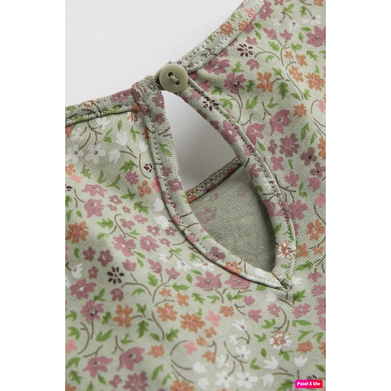Váy thun cotton dài tay bé gái, in hoa nhí xanh, Hờ mờ Ba Lan săn SALE