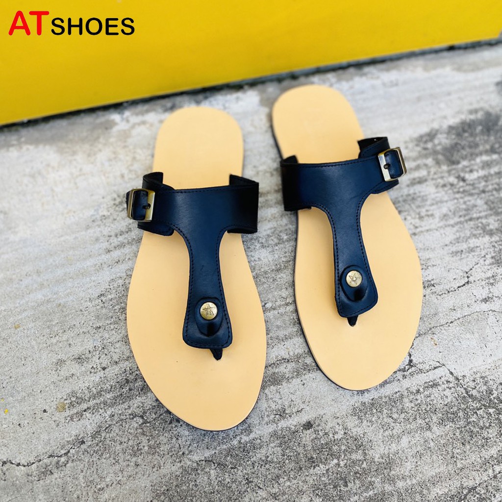 Dép Sandal Xỏ Ngón Dép Quai Chéo Da Bò Thật Không Thấm Nước Phù Hợp Mọi Lứa Tuổi XDXN12 (Đen - Nâu)