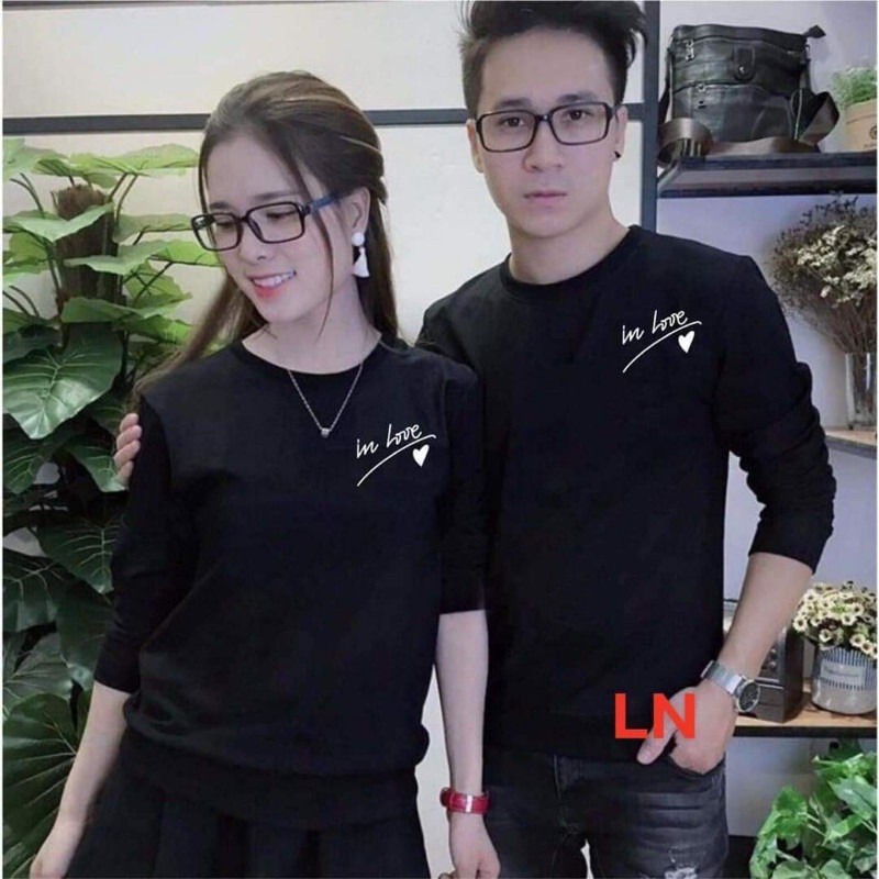 Áo đôi nỉ lô gô in love trái tim gạch LN11, Áo đôi nam nữ, Áo thun Unisex From rộng, chất đẹp mặc không xù - MODY