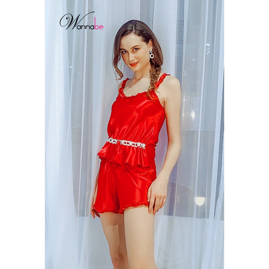 Đồ bộ mặc nhà Wananbe bộ short BSS09 dây vai dập lai bèo lạ mắt xinh xắn