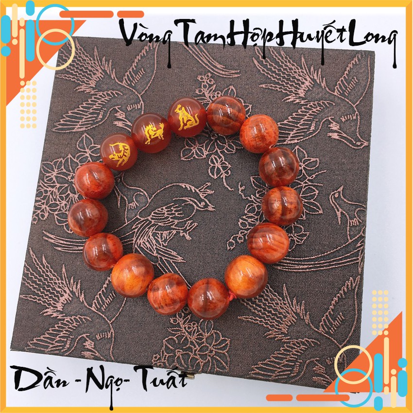 Vòng tay tam hợp gỗ huyết long Dần - Ngọ - Tuất -dung318