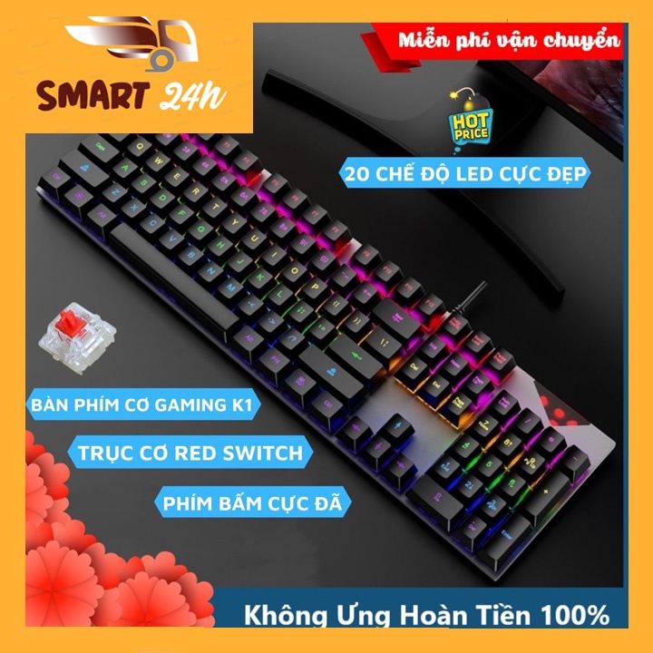 ĐIỆN MÁY-Bàn Phím Cơ Gaming K1 RED Switch 20 Chế Độ LED Màu Cực Đẹp Chơi Mọi Tựa Game Trên Máy Tính Laptop PC