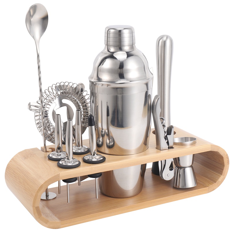 Bộ Dụng Cụ Pha Chế Cocktail 12 Món Bằng Thép Không Gỉ Kèm Giá Đỡ Tiện Lợi Dành Cho Bartender