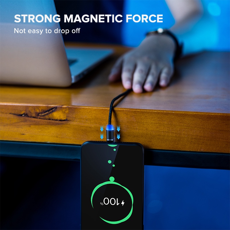 Dây cáp sạc nam châm hỗ trợ sạc nhanh QC 3.0,truyền dữ liệu 7 chân sạc đầu IP| Micro USB | Type C xoay 360 độ