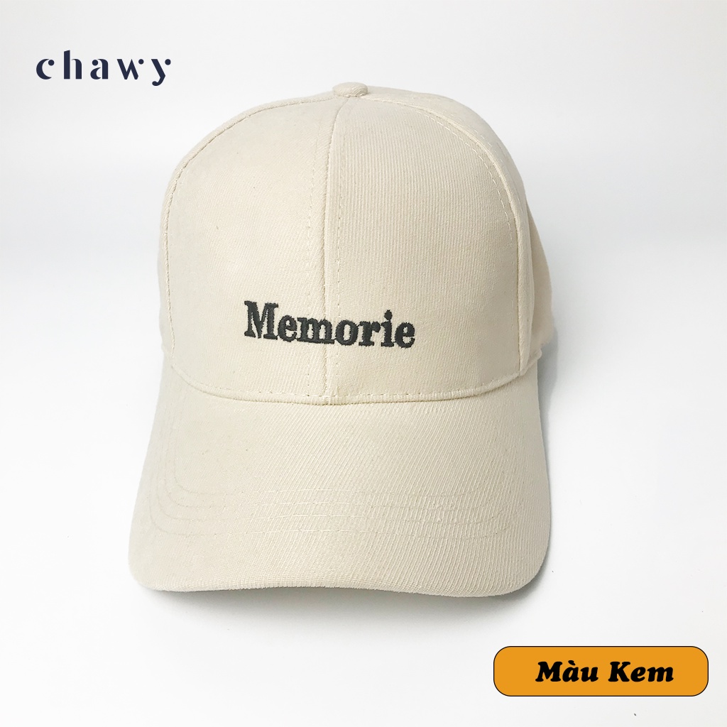Mũ lưỡi trai nữ nam , Nón kết thêu chữ Memorie phong cách Ulzzang chất liệu nỉ gân cotton form unisex Chawystore - NK!1