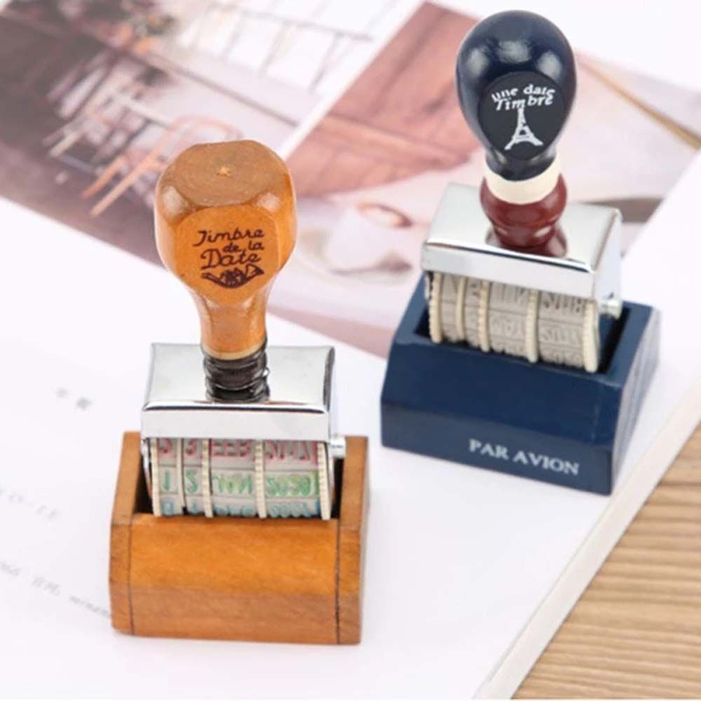 Con dấu lăn in ngày tháng năm nắp lật bằng gỗ nhiều màu dùng trang trí sổ tay DIY đa năng tiện dụng