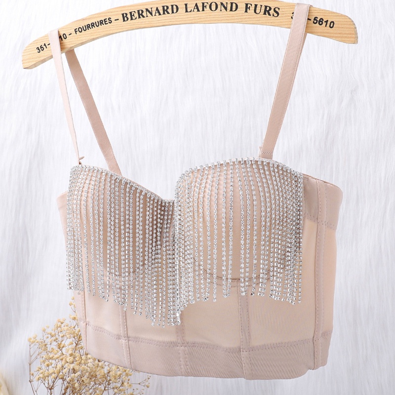 Xiangbao Áo Nịt Ngực Dạng Yếm Nâng Ngực Đính Đá Phối Tua Rua Phong Cách Gothic Steampunk Cho Nữ Ban Đêm Cl