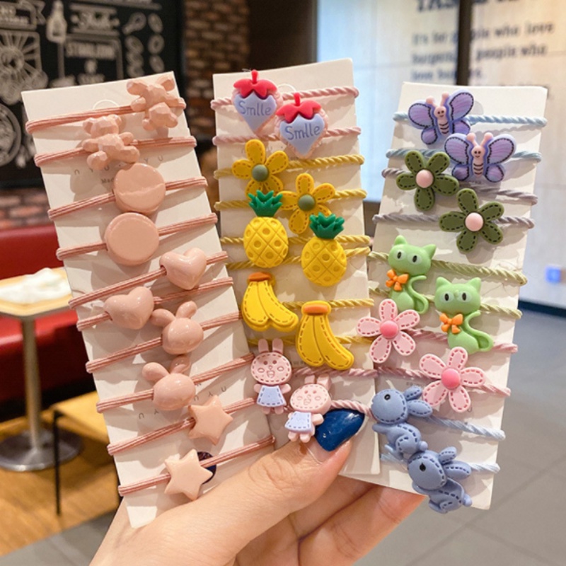 Set 10 dây buộc tóc co giãn họa tiết hoạt hình nhiều màu sắc dễ thương thời trang cho bé gái