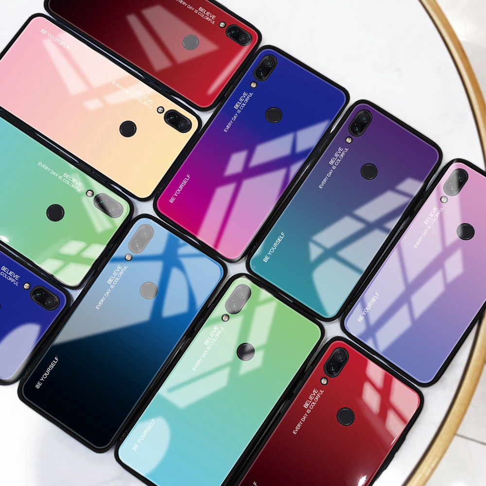 Ốp điện thoại kính cường lực màu gradient Xiaomi Redmi Note 7 6 5 Pro 5plus 6A
