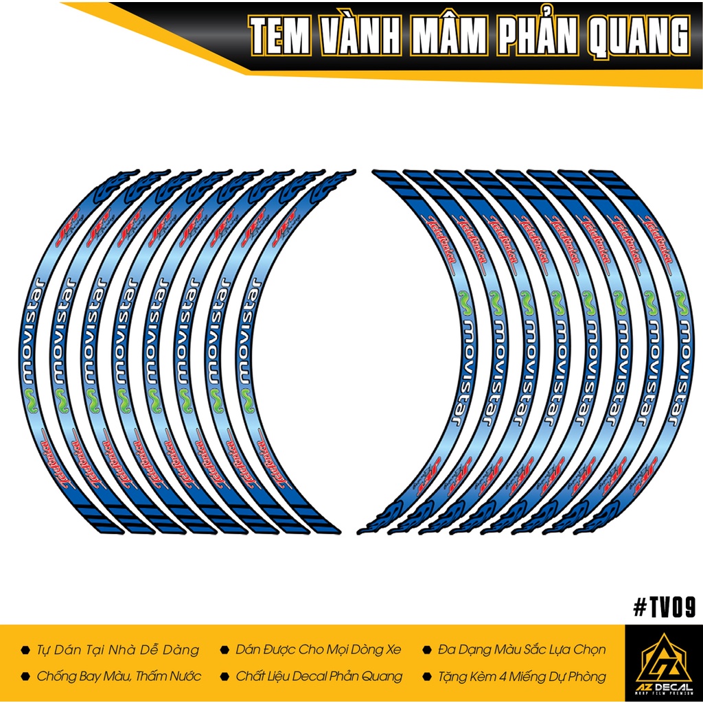Tem Vành Phản Quang Chính Hãng Movistar | TV09 | Decal Dán Xe Máy, Xe Điện, Xe Mô Tô