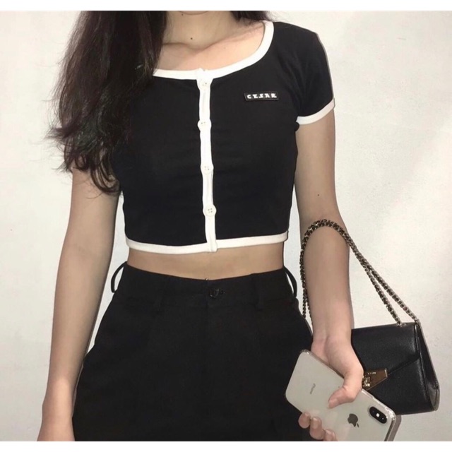 ÁO GÂN CROPTOP VIỀN MÀU
