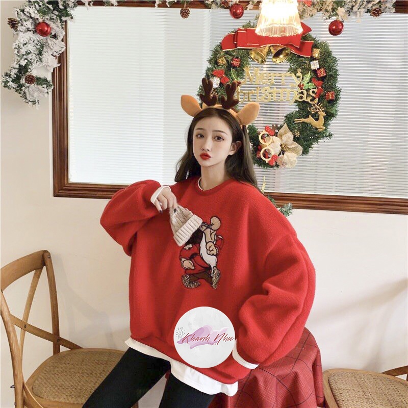 Áo Nỉ Giáng Sinh Người Tuyết Đỏ -Ông Già Noen Đội Mũ - SWEATER NOEL Mặc Đôi