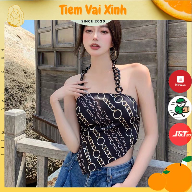Áo Croptop Bandana [Tiệm Vải Xinh] Áo Khăn Bandana Dây Xích Treo Cổ - Hàng Quảng Châu