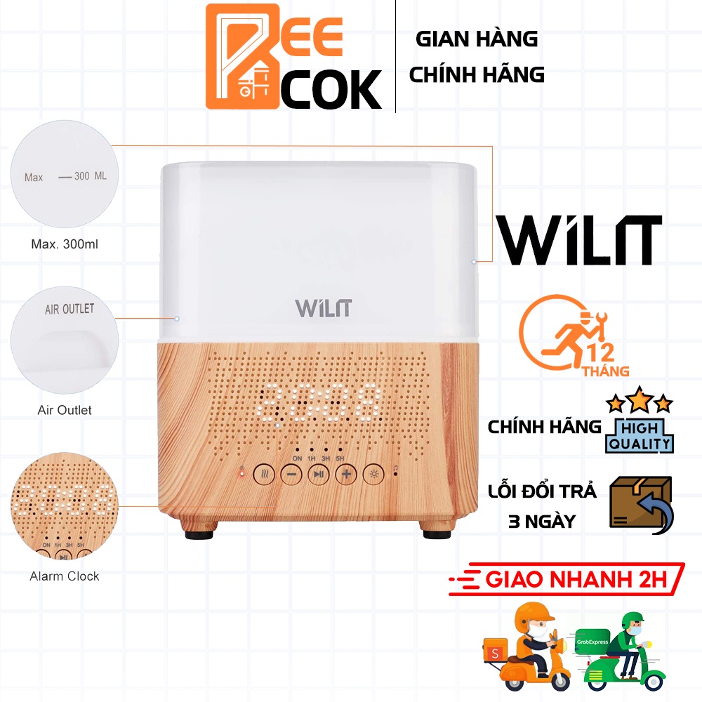 Máy khuếch tán tinh dầu Wilit 4in1 961501 tích hợp loa bluetooth, đồng hồ báo thức