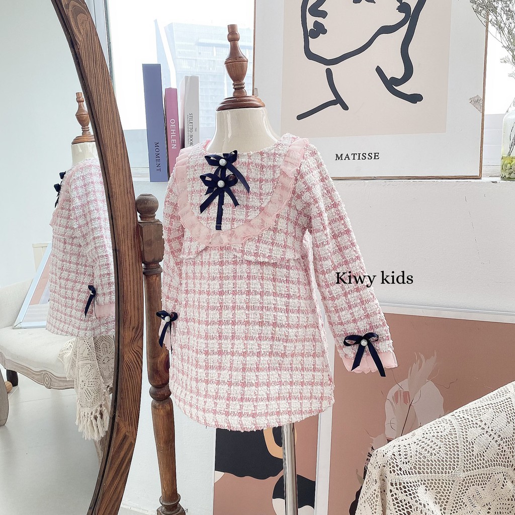 Váy dạ Tweed kiểu dáng suông tiểu thư KIWY KIDS lót lông mềm mịn Kids70 cho bé gái từ 1 đến 7 tuổi