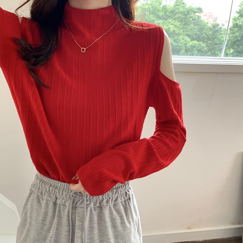 Áo len tay dài trễ vai phong cách Hàn Quốc mới cho nữ