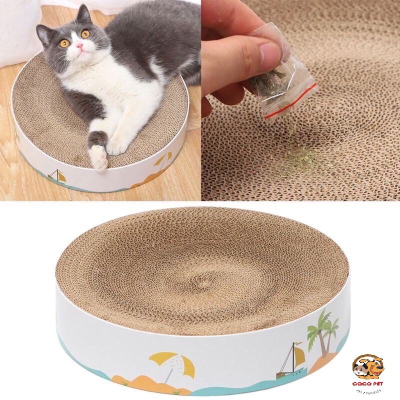 Bàn Cào Móng Hình Tròn Kiêm Ổ Nằm Cho Mèo (tặng kèm Catnip Bạc Hà)