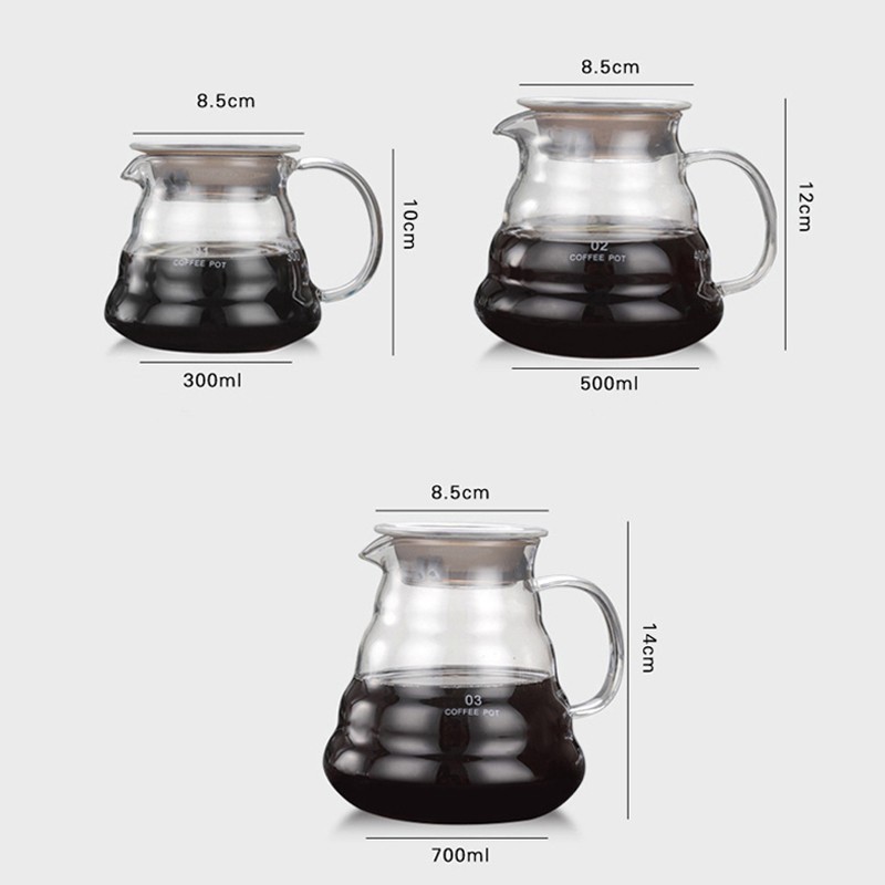 Bình đựng cà phê thủy tinh V60 nhiều kích cỡ và Phễu pha cà phê dùng giấy lọc