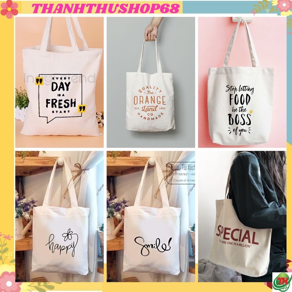 Túi tote đeo chéo, túi vải cavas hình chữ nhật in hình ngộ nghĩnh Thanhthushop68 554