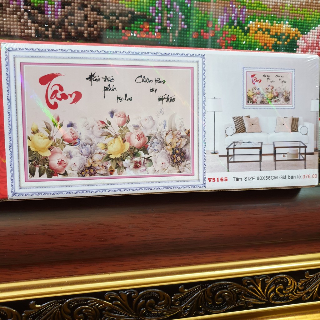 Tranh Đính Đá CHỮ TÂM (ĐÁ ABC CAO CẤP). Kích Thước: 80cm x 56cm