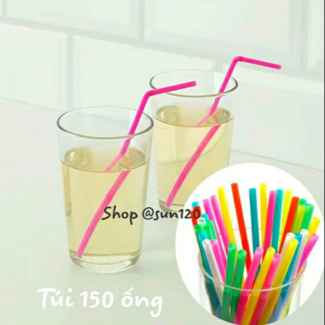 Túi 150 ống hút gáy xoắn 21 cm nhiều màu