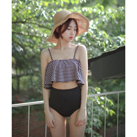 Có sẵn set đồ bơi bèo kẻ mặc 2 kiểu