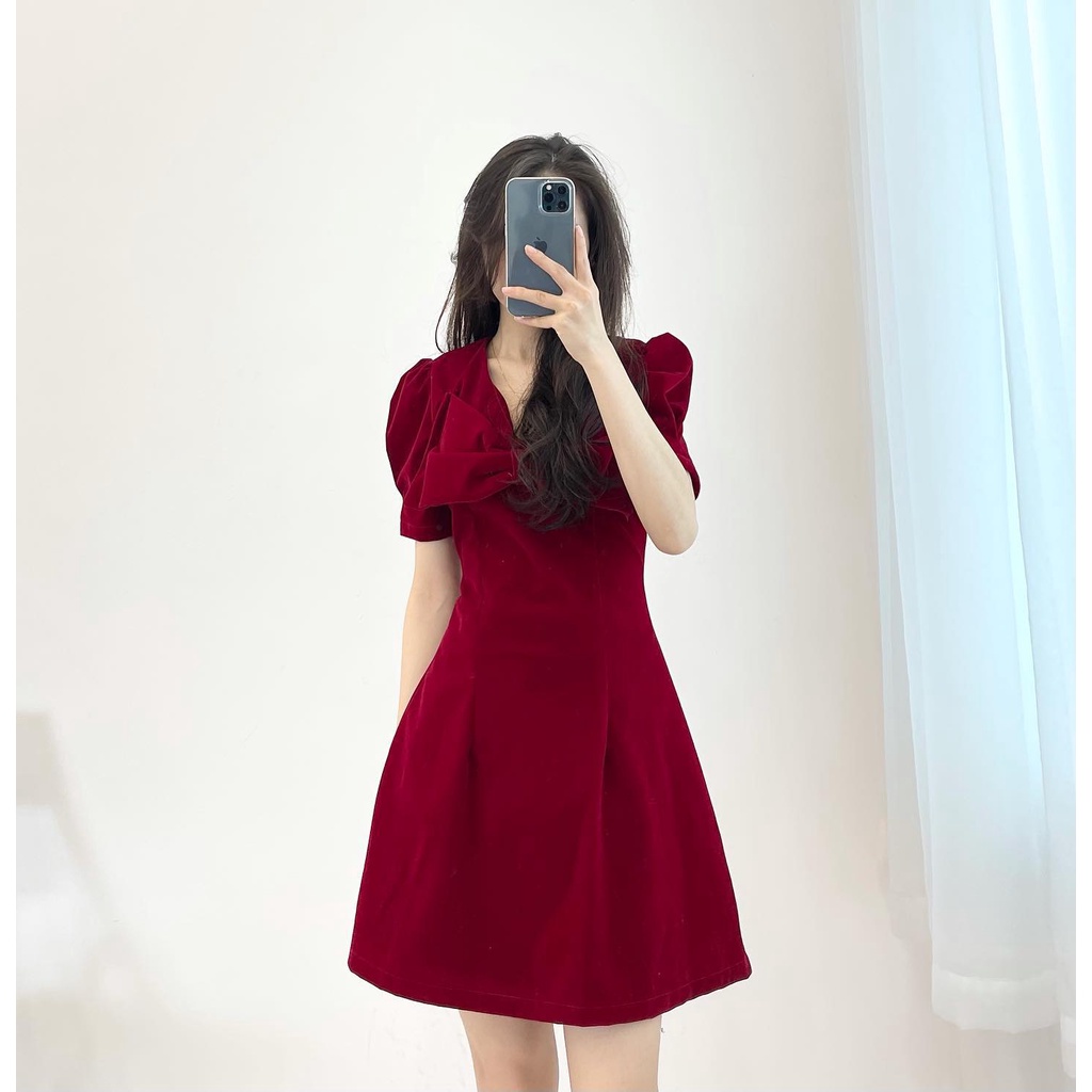 (FREESHIP) đầm nhung đỏ cổ nơ miho.house | BigBuy360 - bigbuy360.vn