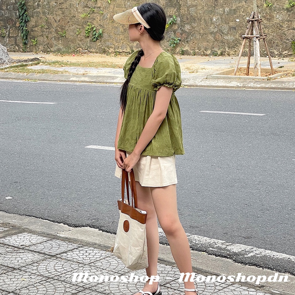 Áo babydoll bo chun tay phồng cột nơ sau hở lưng Ảnh thật/ sẵn