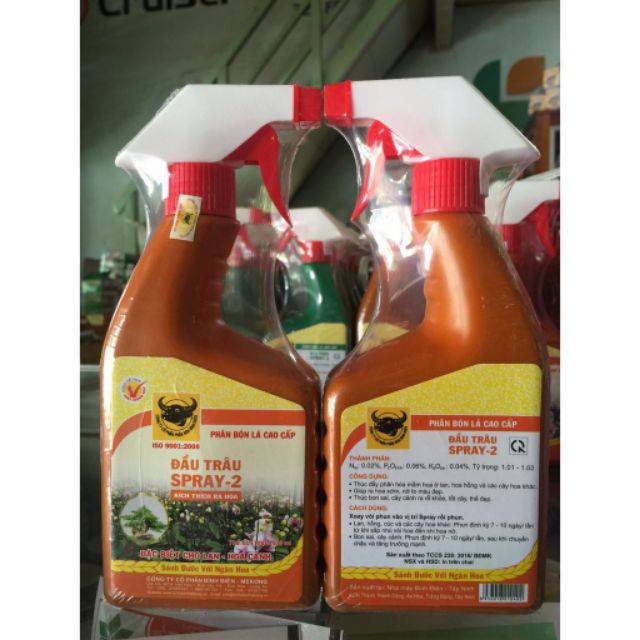 Phân bón hoa pha sẵn NPK Spray 2 kích thích ra hoa phun qua hoa, lá_Chai xịt đầu Trâu 500ml