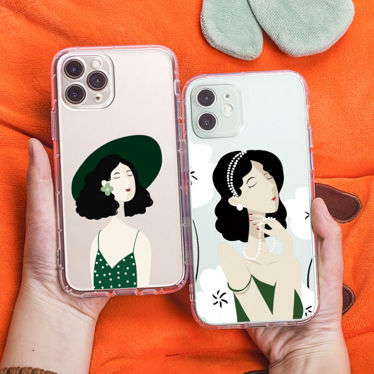 Ốp lưng iphone 6, 6s plus, 7 8 Plus, X, XS, XR, XSMAX, 11, 12, 13 PROMAX TRONG SUỐT CÔ GÁI NÓN XANH, ÁO XANH PKVN
