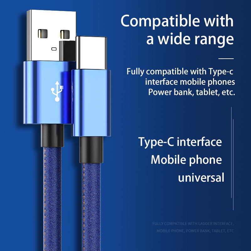 Cáp Sạc Nhanh Type C 66W 5A Bọc Vải Denim Cho Điện Thoại Samsung Huawei Xiaomi Redmi POCO