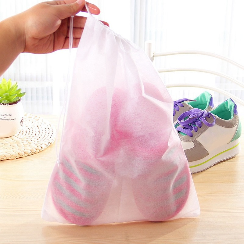 Travel Drawstring Clothing Organizer/ White Non-woven Drawstring Shoe Bag/ Dustproof Tote Beam Sorting Storage Pouches/ Foldable High Capacity Container Bag