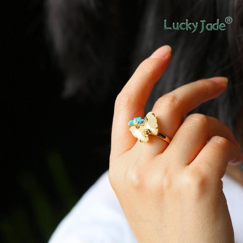 Nhẫn Mạ Vàng 18K Đính Hạt Ngọc Bích Thời Trang