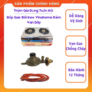 Bếp gas đôi inox kèm van dây, tiết kiệm gas và an toàn