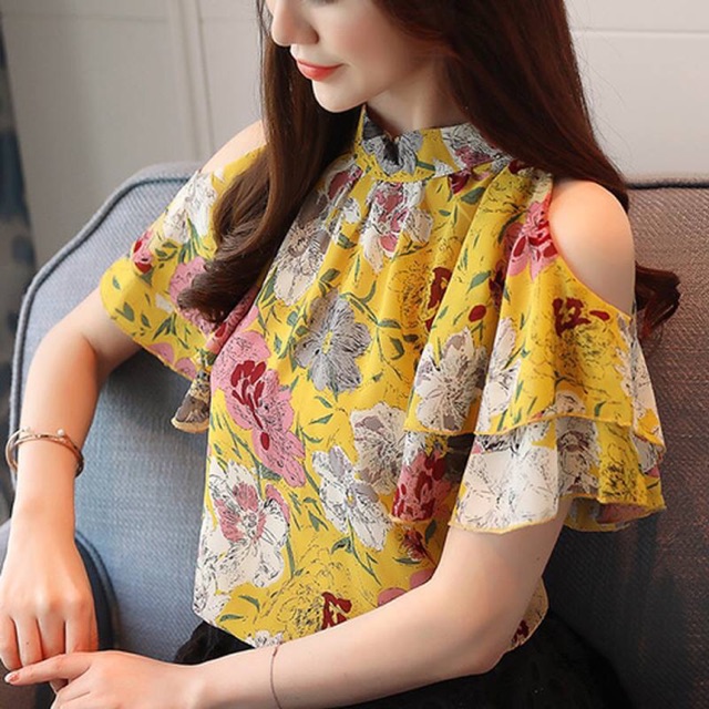 Áo sơ mi hoa hở vai