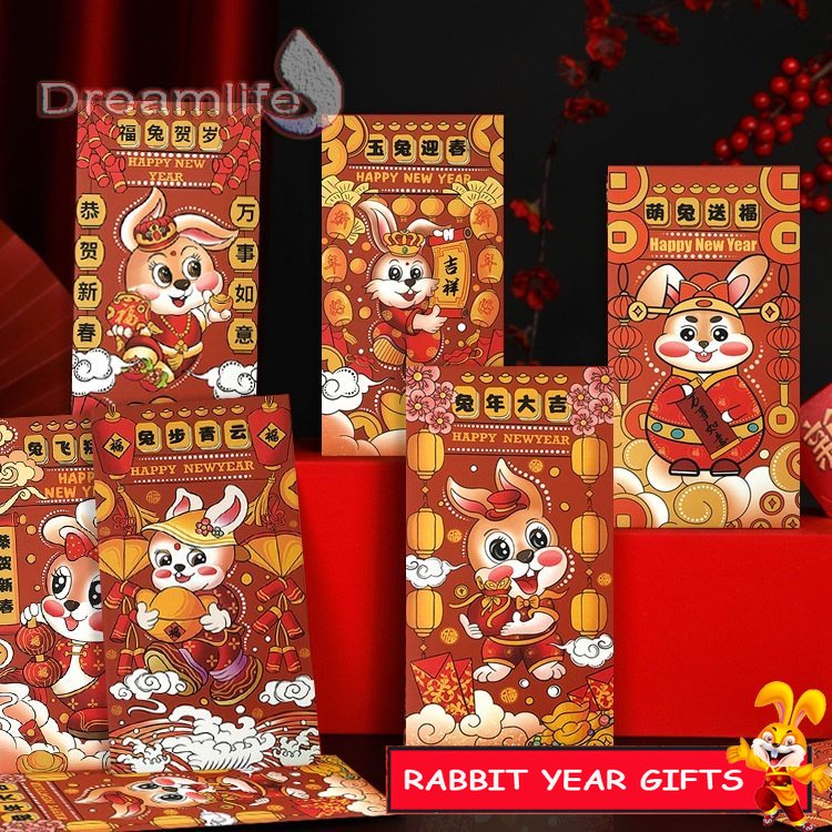 Set 6 Bao Lì Xì Năm Mới 2023 In Họa Tiết Thỏ Hoạt Hình Xinh Xắn
