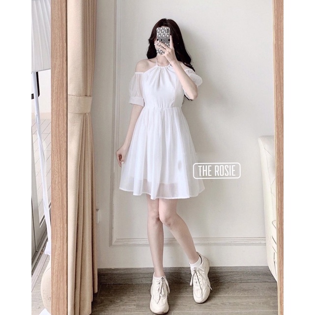 Váy trắng yếm vải tơ 2 lớp- Hàng chất lượng loại 1