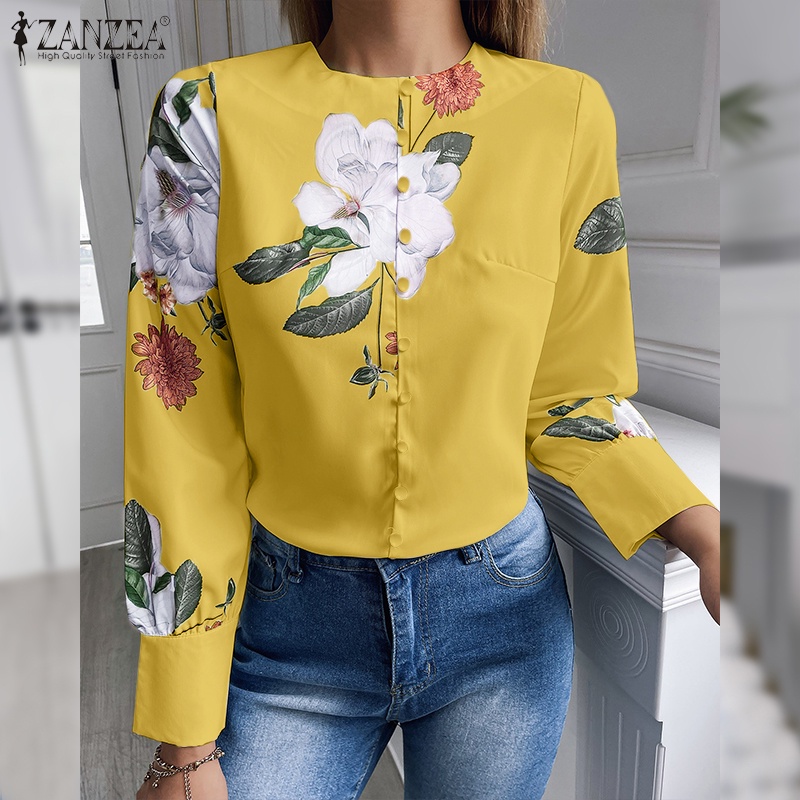 Áo sơ mi Zanzea dáng rộng in họa tiết phong cách retro cho nữ