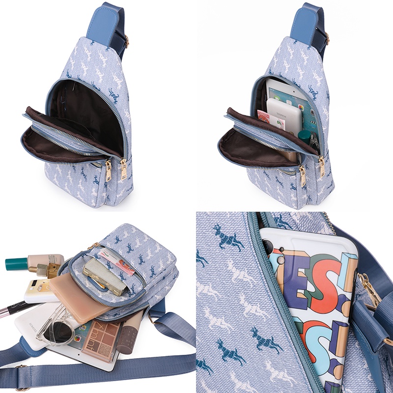 Túi Đeo Chéo Một Bên Vai Đa Năng Kiểu Dáng Ngọt Ngào Có Lỗ Tai Nghe Nghe Chụp Tai