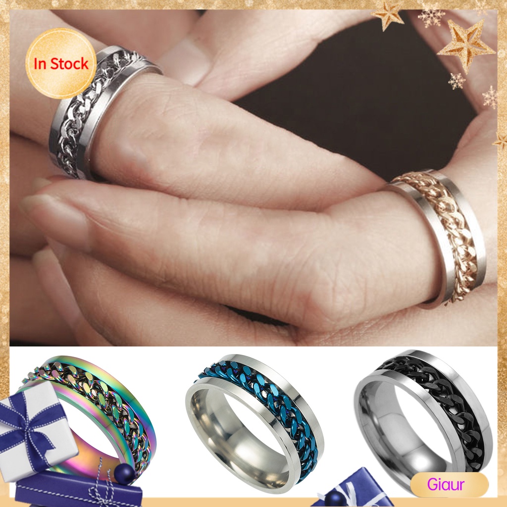 Nhẫn thép không gỉ phối dây xích nhiều màu sắc sang trọng