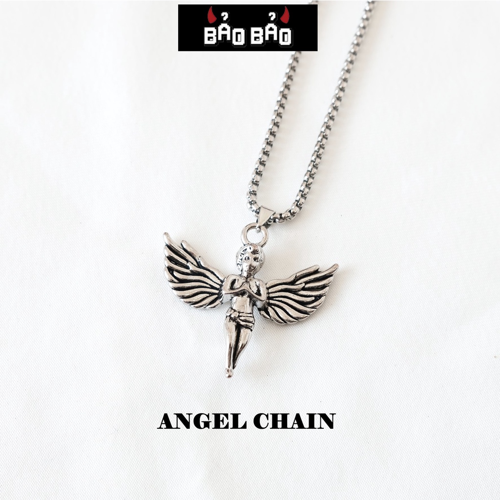 Dây chuyền nam nữ titan thiên thần, vòng cổ nam nữ bạc angel - Bảo Bảo Store