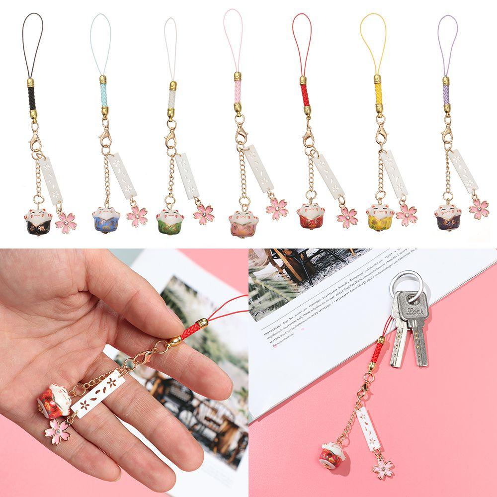GOGOUP Dây Đeo Điện Thoại Hình Mèo May Mắn Hoa Anh Đào Dễ Thương