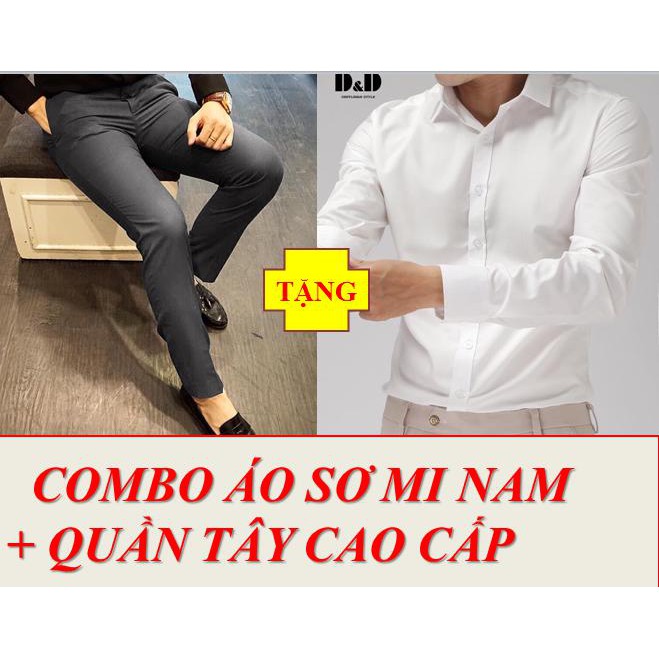 COMBO ÁO SƠ MI TRẮNG TRƠN + QUẦN KAKI XÁM NAM THỜI TRANG CAO CẤP COMBO1111